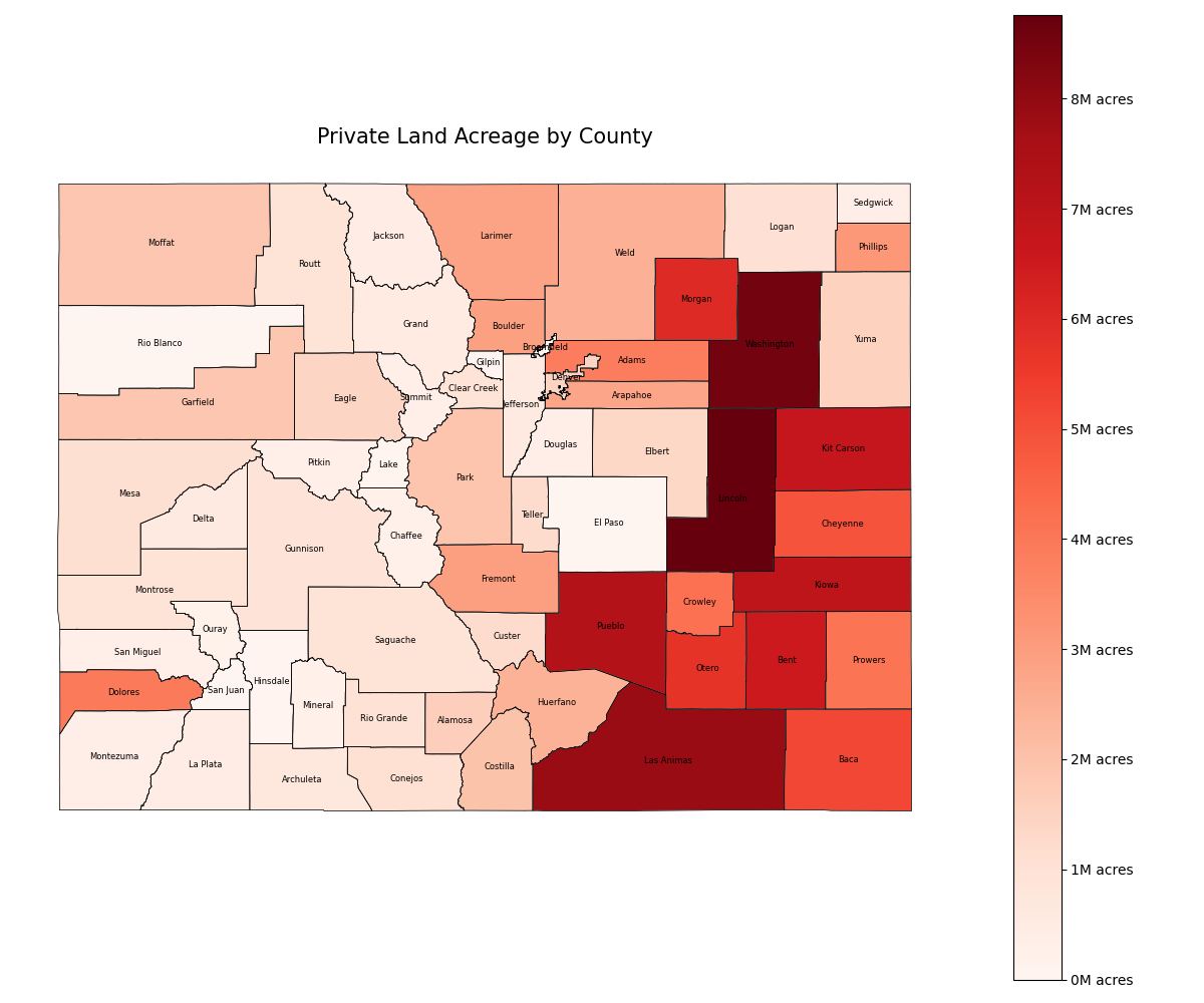 Private Land by County Map